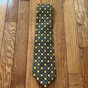 Vintage Burberry Silk Tie Blue Yellow‎ Gold Burberrys London Wedding Formal